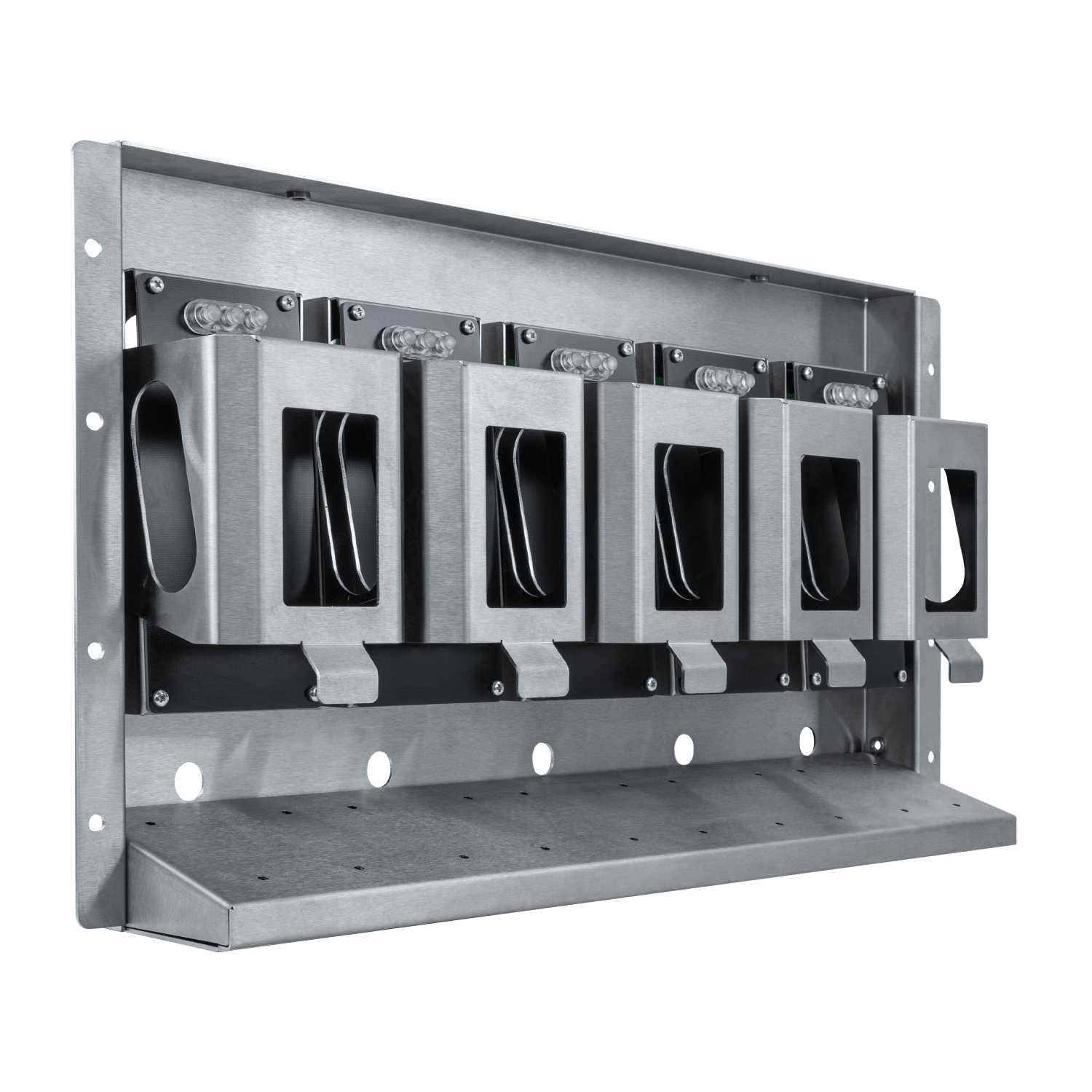 Einbaupanel für die Aufnahme von 5 Funkgeräten. Linke Ansicht