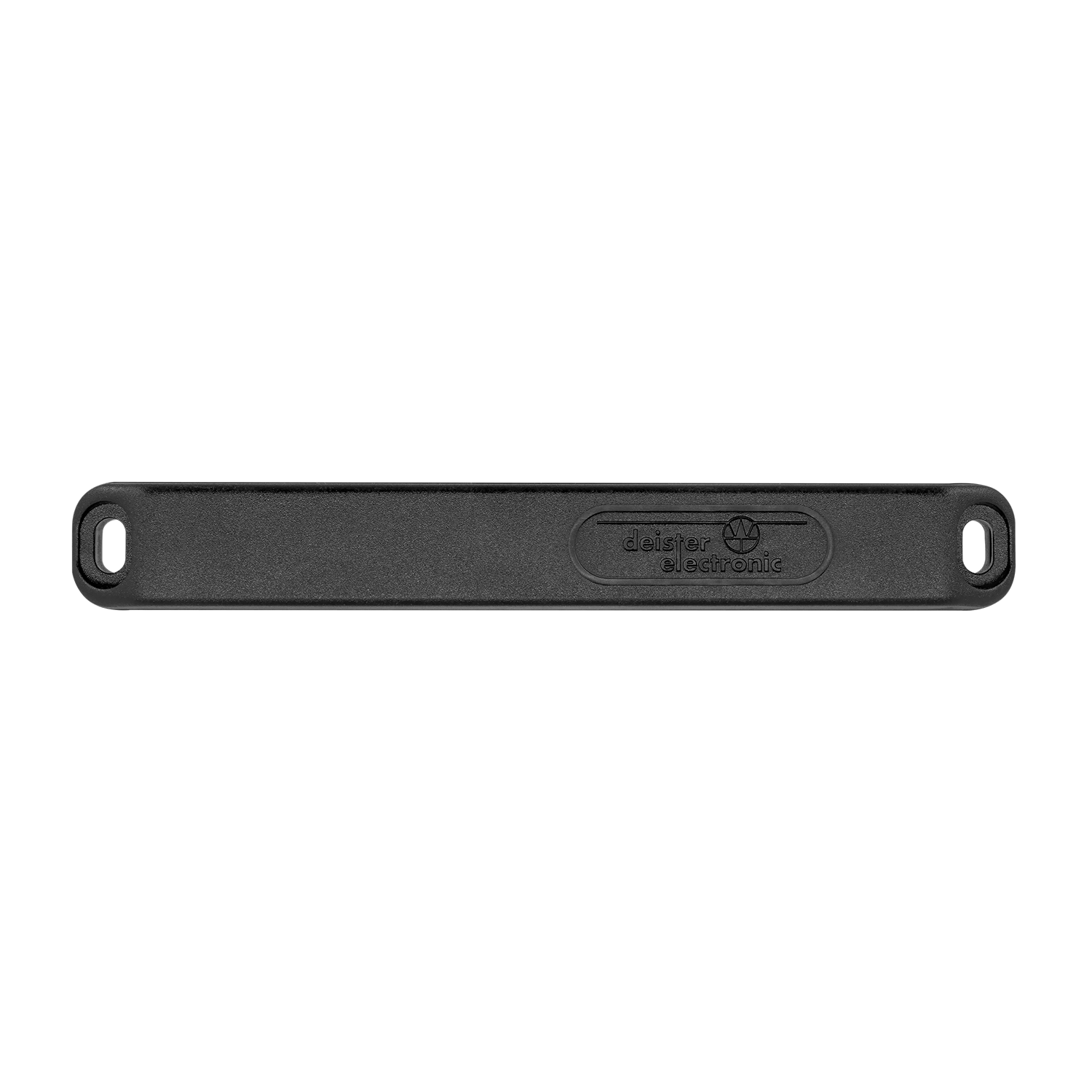 Robuster und passiver UHF Transponder für Metall und Metalloberflächen. Frontansicht, schwarzes Gehäuse